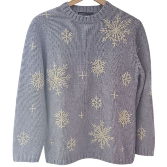 Vintage Newton Trading Co. Light Blue Shetland Wool Snowflake Sweater Sz M - Picture 1 of 14